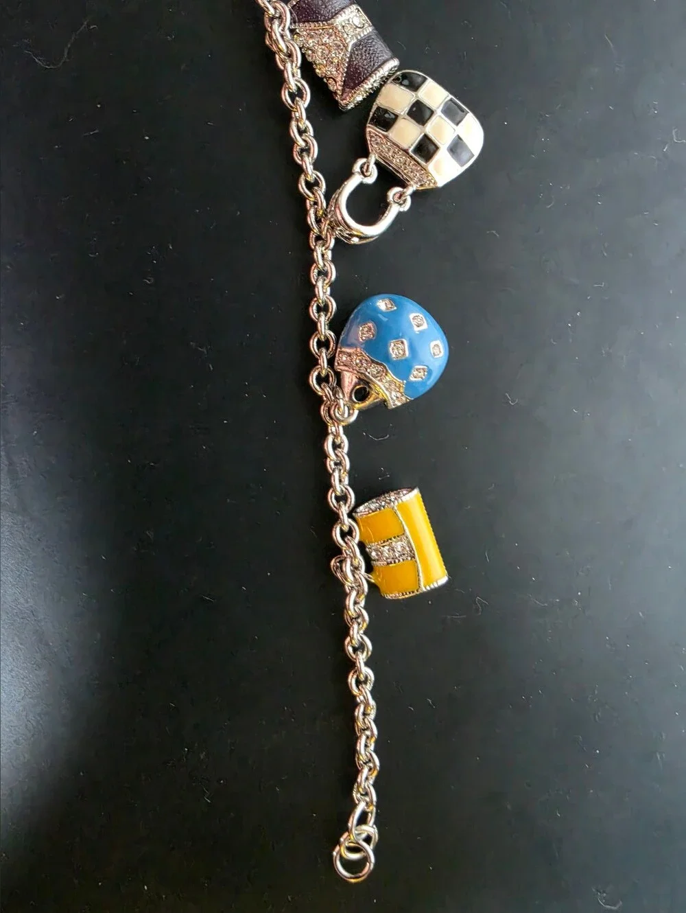 Kids Charm Bracelet with Red, Black, Blue & Yellow Bag Charms
